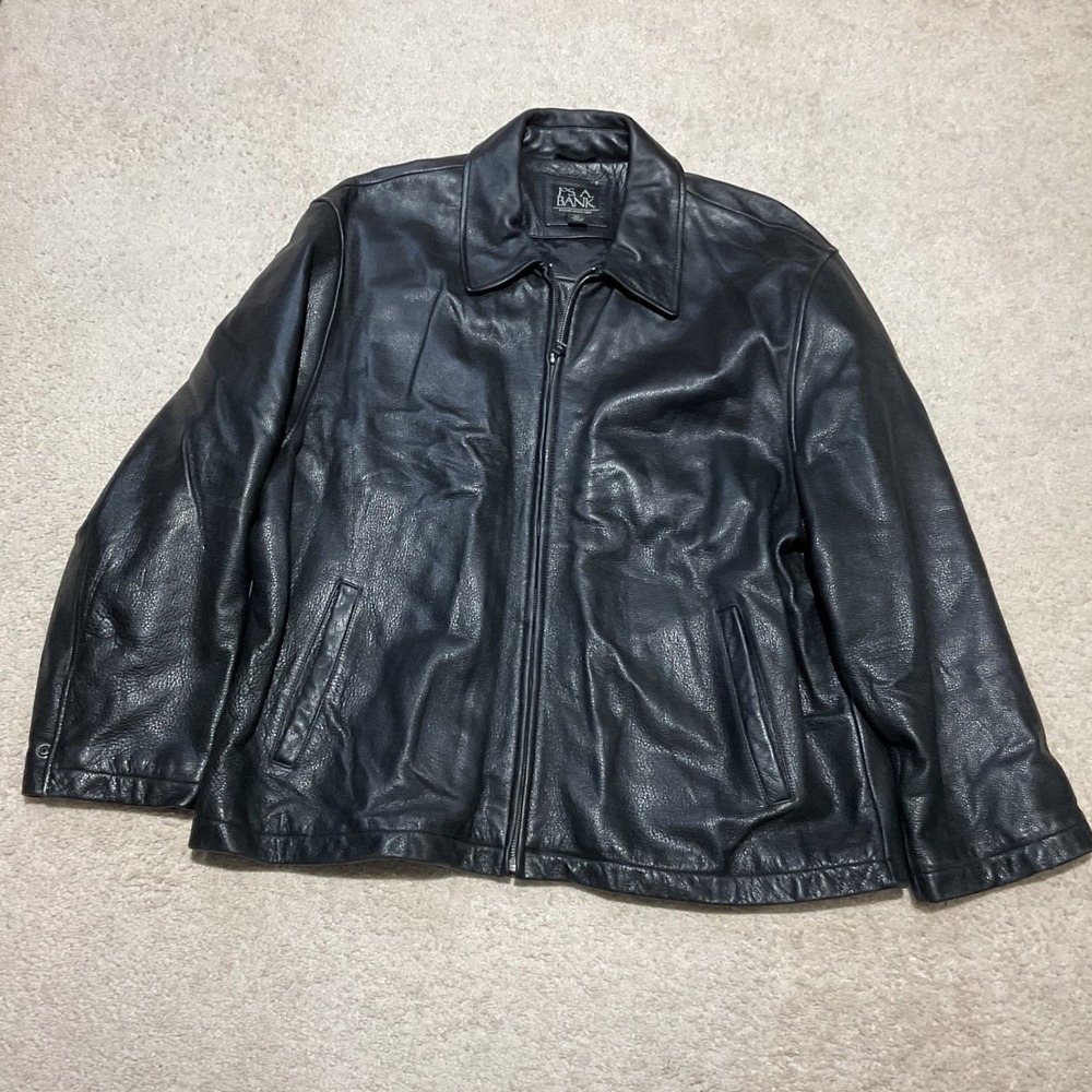 Jos. A. Bank Mens Black Genuine Leather Full Zip Jacket XXL Regular RN 31608